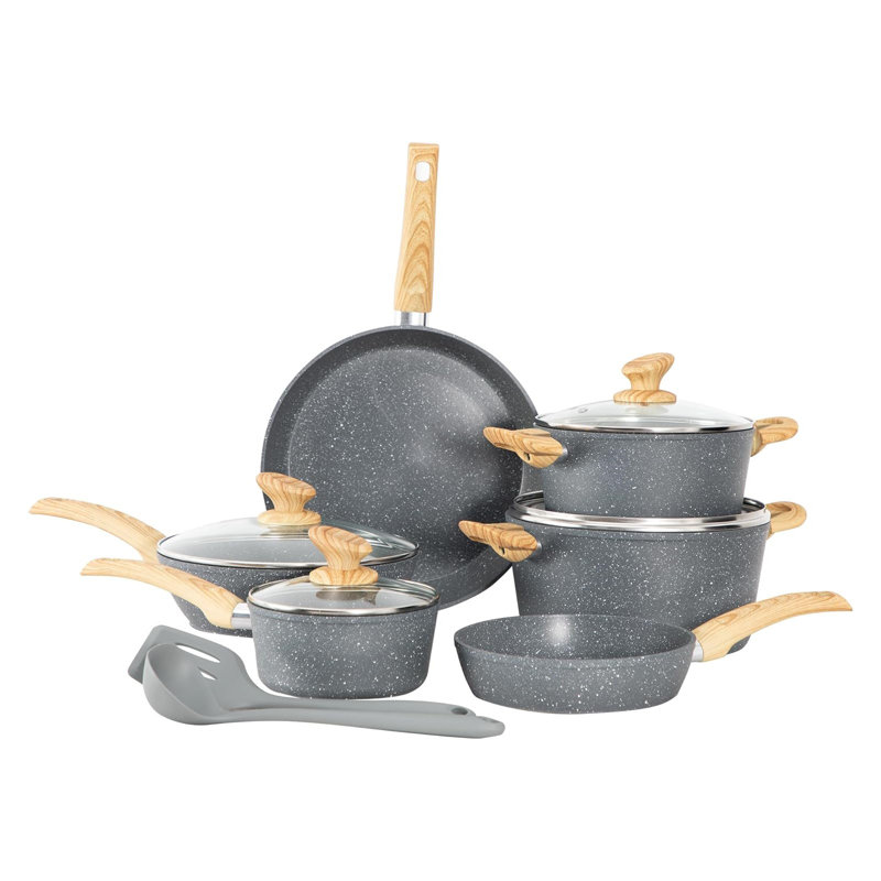 8 - Piece Non-Stick Aluminum Cookware Set, Grey/Natural