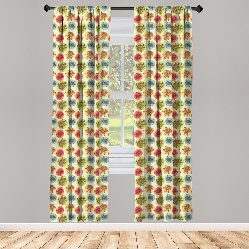 Multicolor Turtle Print Polyester Rod Pocket Curtain Panels, 28" x 95" Set of 2