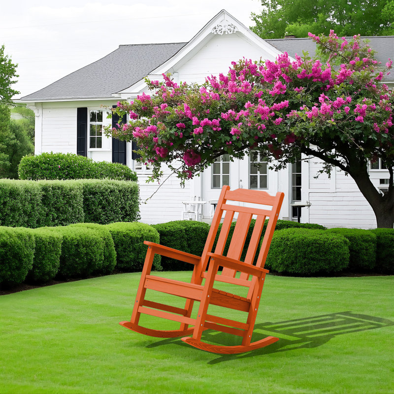 Wolak Oversized High  Density Polyethylene Rocking Adirondack Chair, Orange