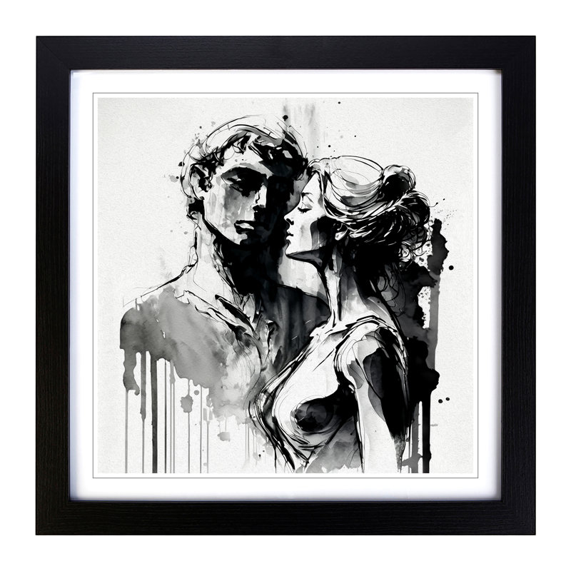 Lovers Ink Wash - Framed Print, Black