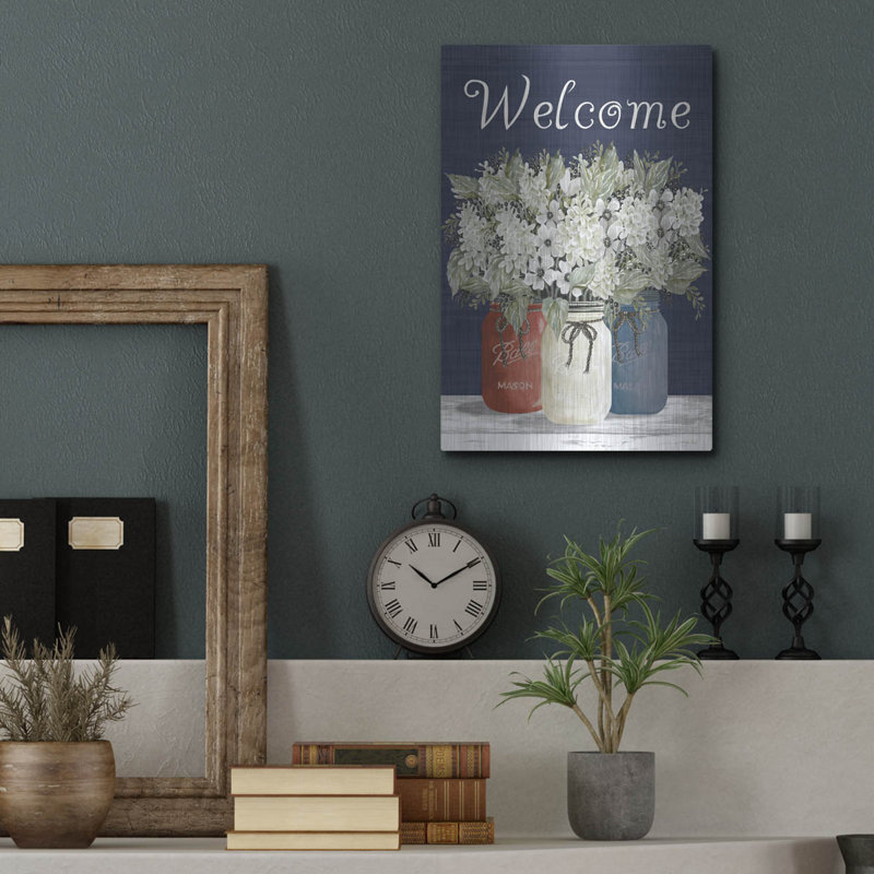 Art mural en métal de luxe «Welcome Red, White & Blue Jar Trio» par Cindy Jacobs, 12 po x 16 po, H 16 po x l 12 po