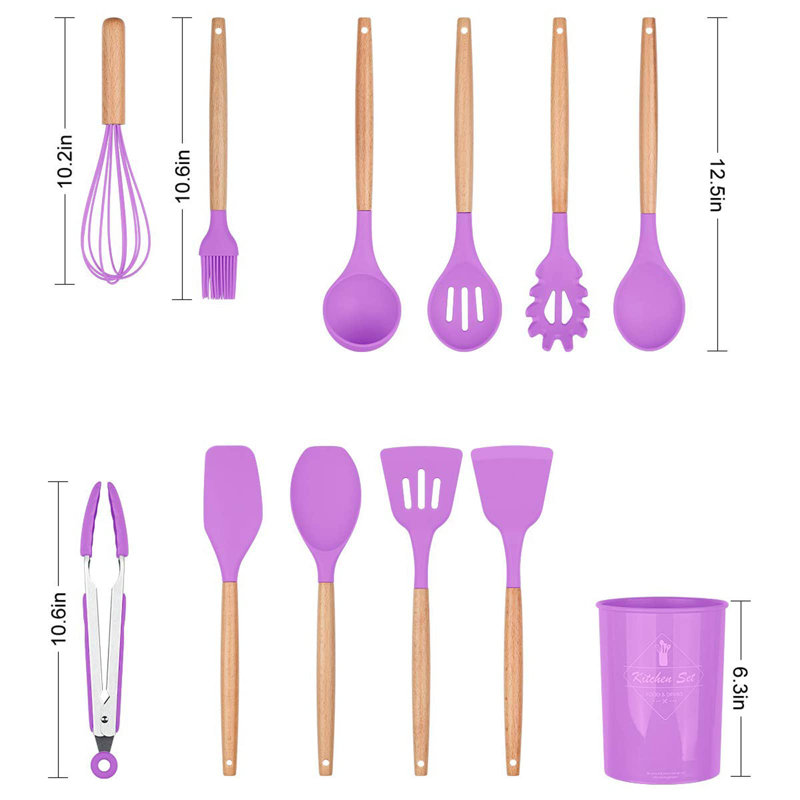 Silicone Cooking Utensils Kitchen Utensil Set, 12 Pieces, Purple