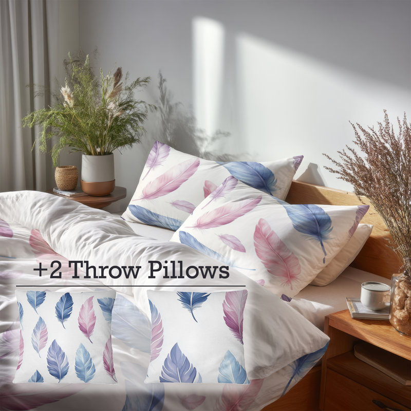 Ensemble de literie pour enfants 5 pièces - Ensemble de housse de couette et coussin décoratif Airy Feather Light, Lit simple