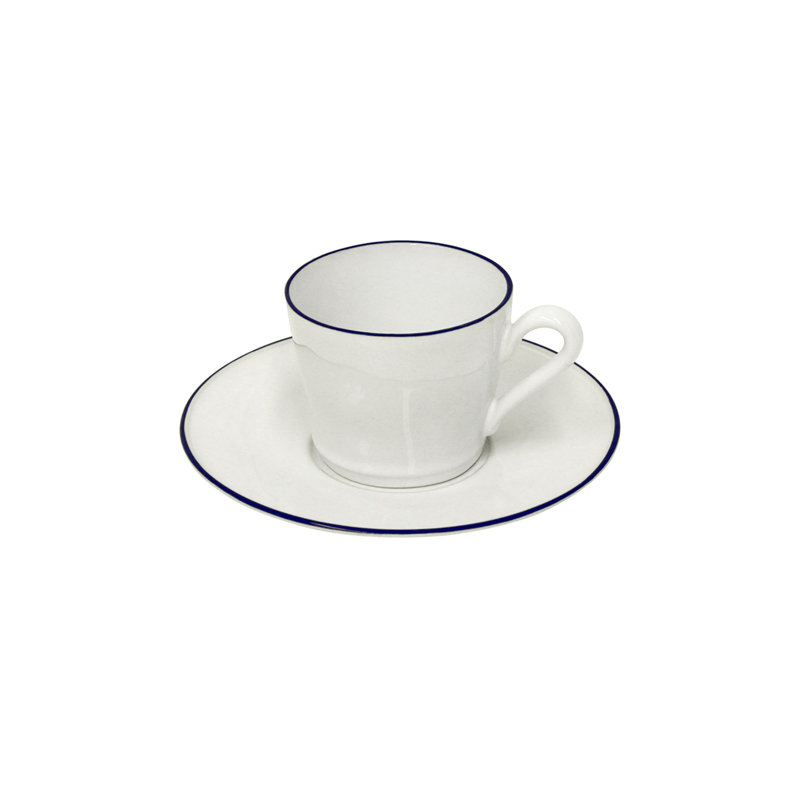Tasse et soucoupe en grès Beja, Blanc / Bleu