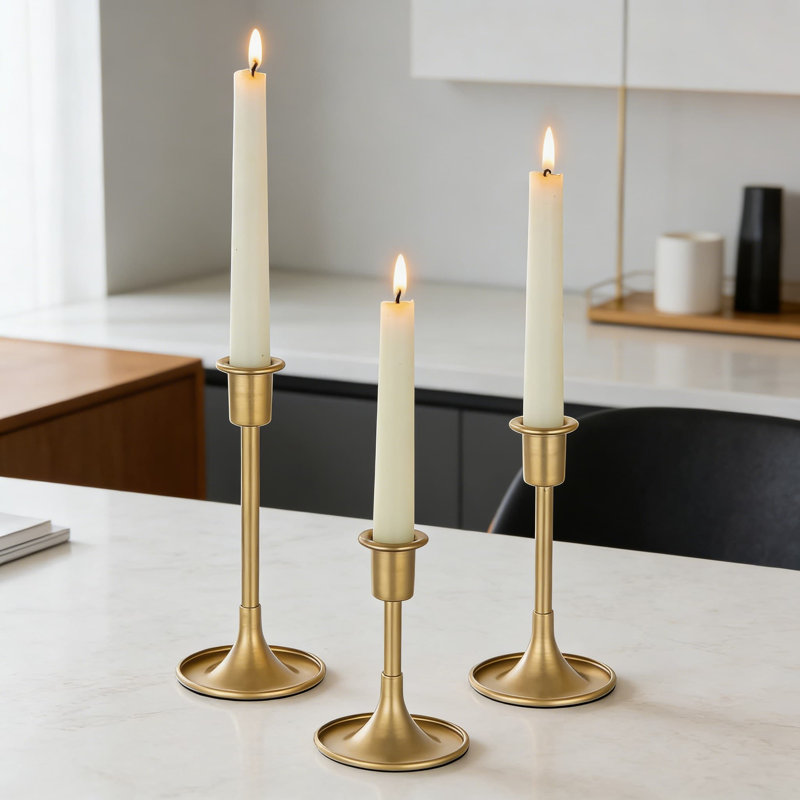 Ensemble de 3 porte-bougies dorés mat, chandelier à base lestée pour centre de table de mariage, manteau de Noël et décoration de table