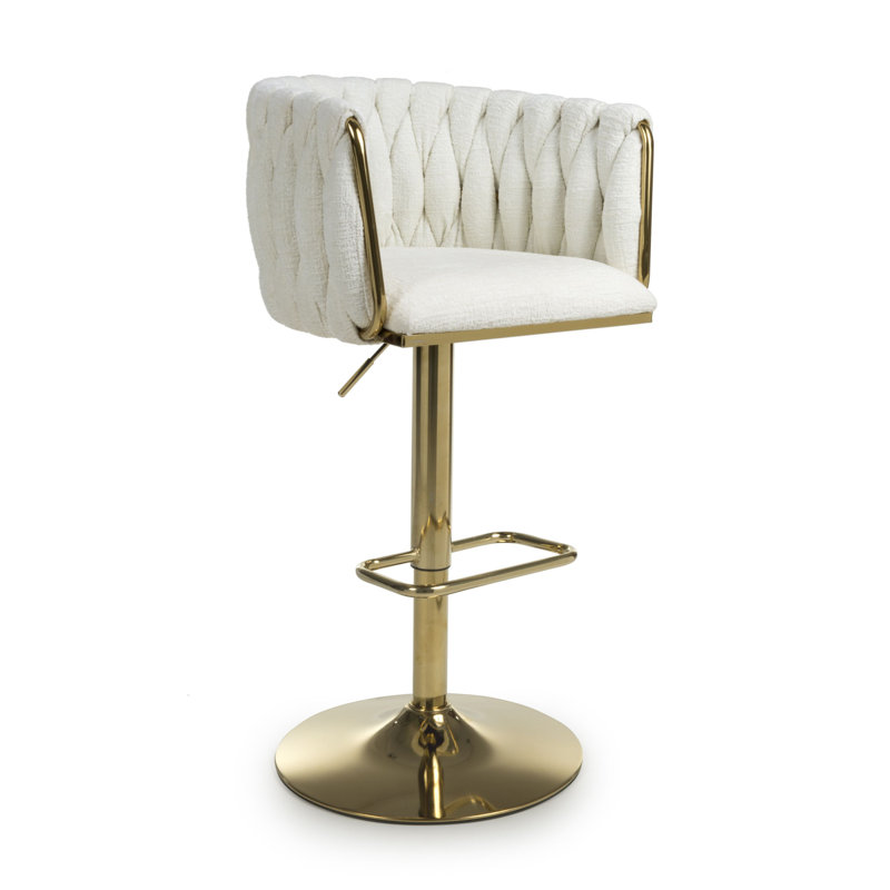 Azelia Swivel Upholstered Adjustable Height Counter Stool with Metal Frame, Cream