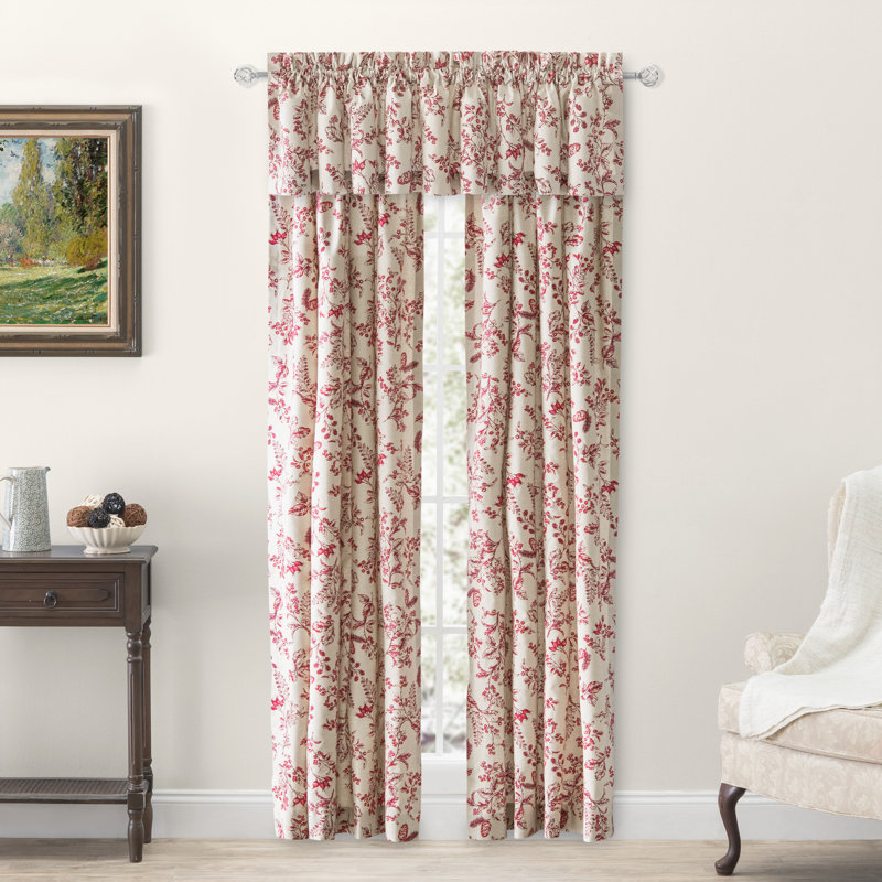 Emogene Toile Cotton Tailored 84'' Window Valance, Garnet