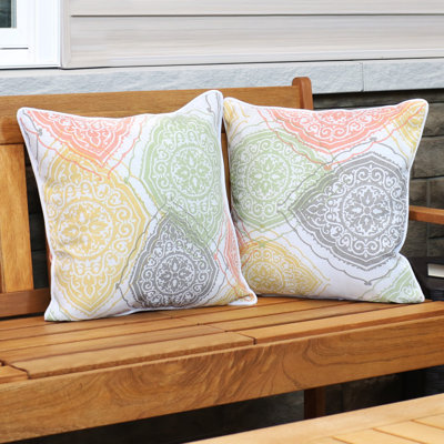 16" x 16" Polyester Square Outdoor Throw Pillows - Muted Damask Mandals