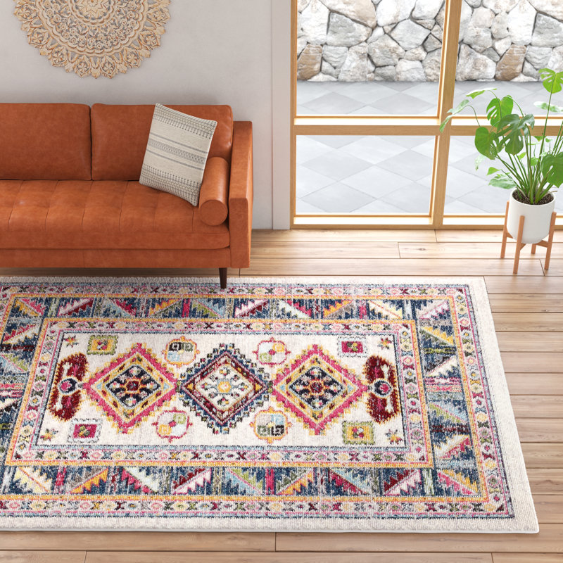 Onsted Mabel Power Loom Pink/Blue/Yellow Rug, Runner 76 x 244cm