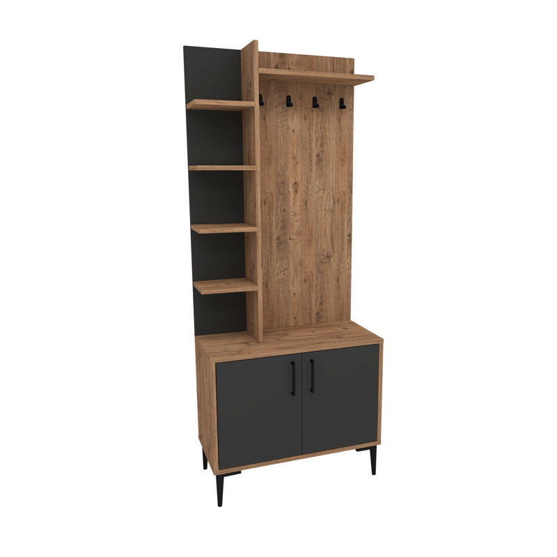 Meuble de couloir moderne avec plusieurs tablettes, pin atlantique et anthracite, 29,3 x 72,0 x 13,0 pouces | 100% panneau de particules enduit de mélamine, fixation murale | Solution de rangement élégante pour le vestibule et l'espace de vie