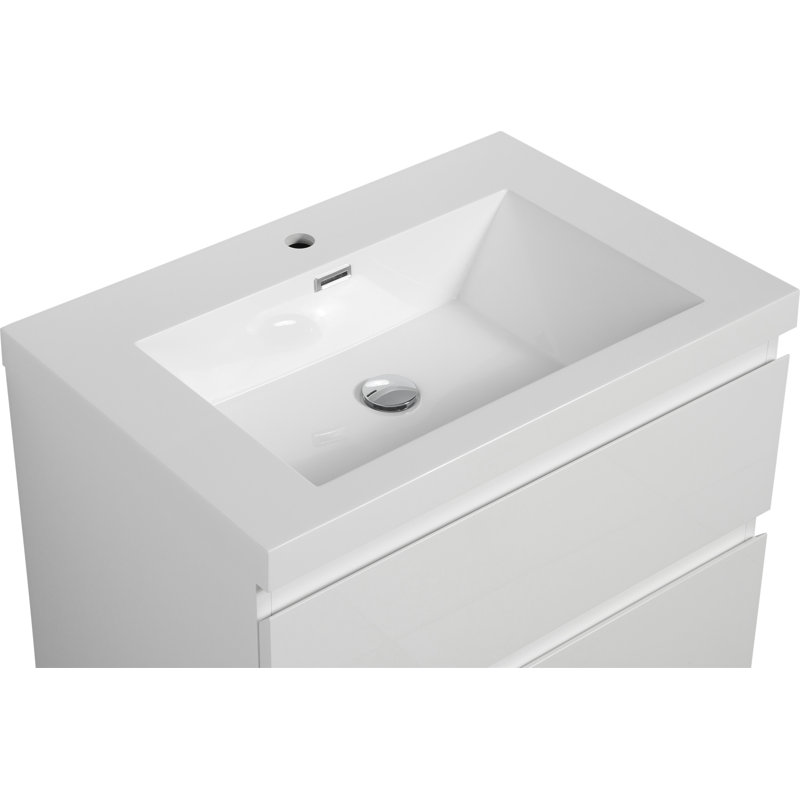 Meuble-lavabo flottant 30 po avec lavabo, Blanc, Blanc