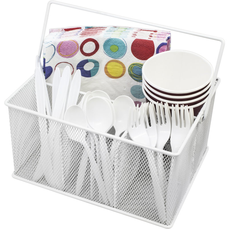Sorbus Mesh Multi-Purpose Flatware Caddy with Handle, White