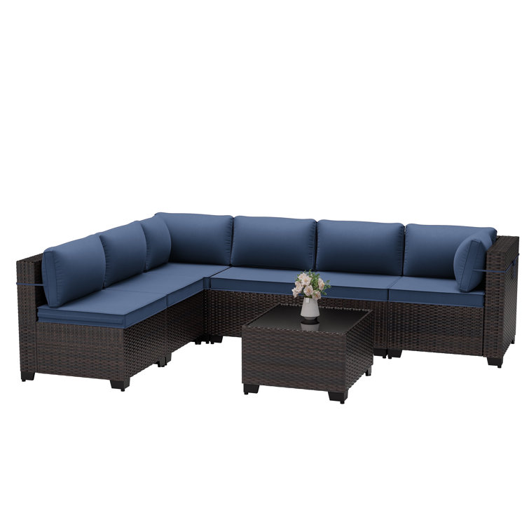 Modern Outdoor Sectional With Rattan And Cushions Weather Resistant