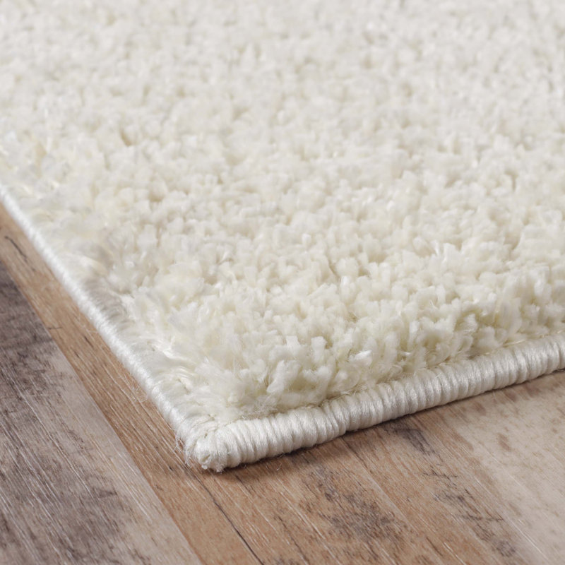 Ivory Plush Shag Indoor Runner Rug with Cotton Backing