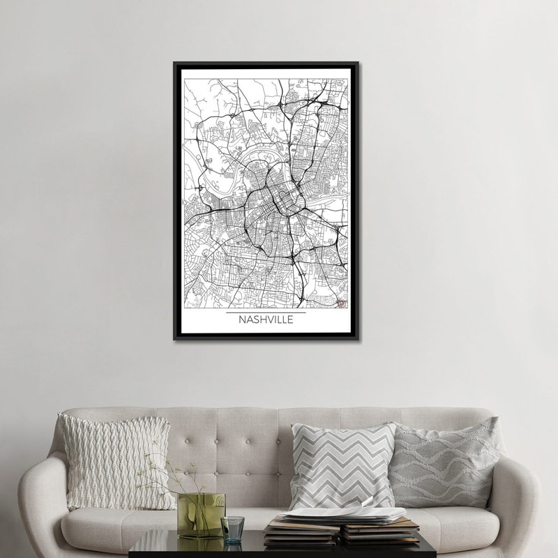 «Nashville Minimal Urban Blueprint Map», reproduction d'impression sur toile, H 60 po x l 40po x P 1,5 po, Pas de tapis