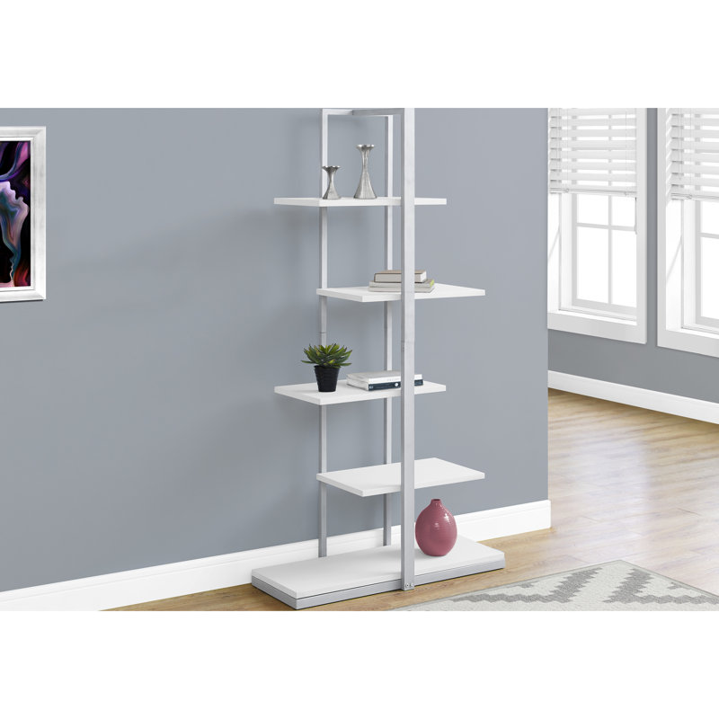 5 Tier With Grey Metal Base, White Shelves For Modern Living Rooms Contemporary 60"H Bookcase, Tier, Base Home