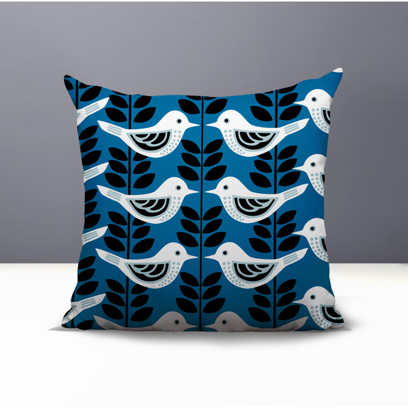 Oreiller carré réversible intérieur / extérieur Amiri Bird, Carré 17 po, Turquoise
