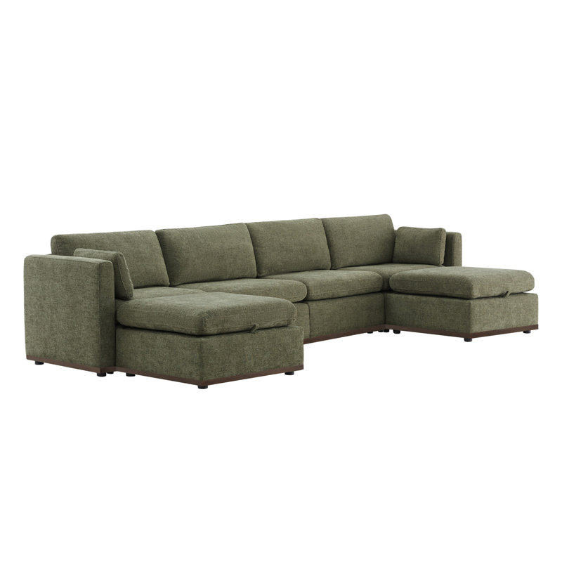 Sayette 146'' W 6-Piece Modular Sectional with Ottoman, Moss Green Polyester