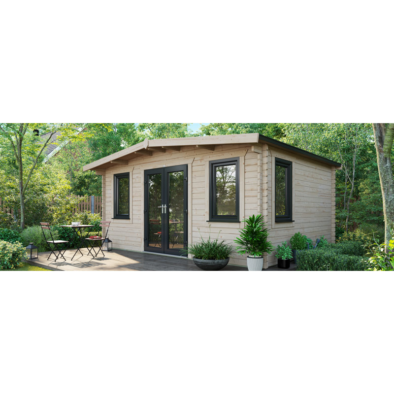 Powersheds Apex 12 x 16ft Chalet Log Cabin, Doors Central - 44mm
