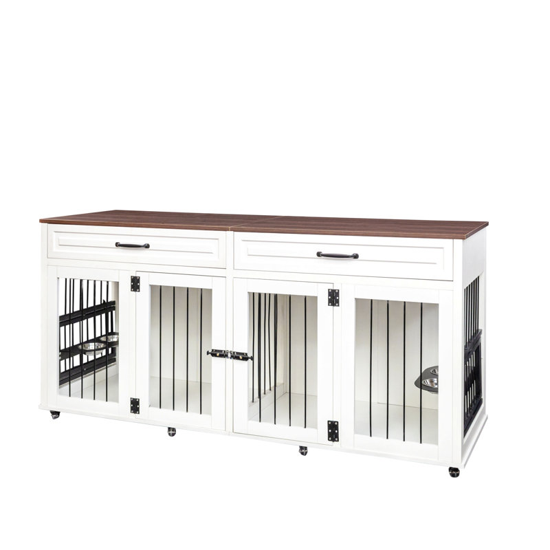 Cage pour chien robuste, convenant aux chiens de taille moyenne à grande, cage de style meuble, avec cage en bois à double porte