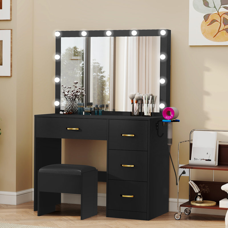 Makeup Vanity With LED Mirror, Pink
