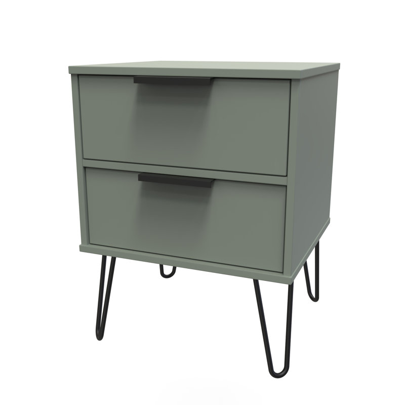 Turah 2 Drawer Bedside Cabinet (Ready Assembled), Reed Green