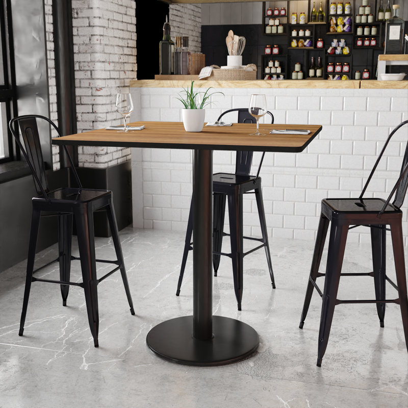 Plateau de table stratifié carré Jack avec base à hauteur de table, H 43,12 po x l 42 po x P 42 po, Noyer
