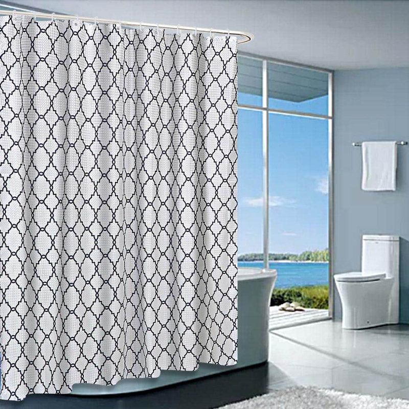 Rideau de douche simple géométrique + crochets, H 72 po x l 72 po