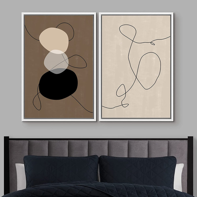 IDÉE4WALL, reproduction d'art sur toile encadrée brune et noire, cercle transparent et collage de lignes, formes abstraites, illustrations, bohème moderne, détente / calme pour le salon, la chambre à coucher, le bureau