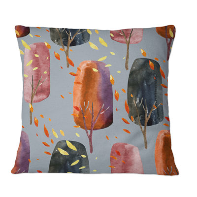 Arbres d'automne rétro avec feuilles tombantes II - Coussin décoratif à motif