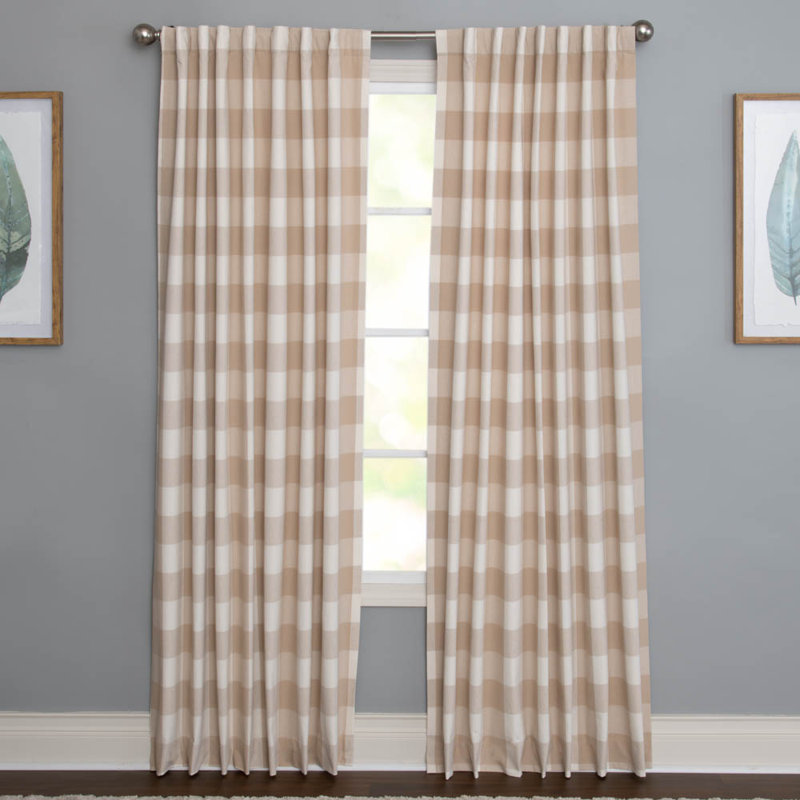 Treve 100% Cotton Room Darkening Buffalo Checkered Curtain Panel with Rod Pocket Top and included hook clips , 50" W x 96" L