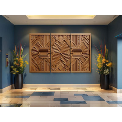 Reproduction d'art sur toile Art déco, art mural géométrique en faux bois sculpté, ensemble triptyque 3 pièces, décor architectural abstrait, style rétro des années 1920
