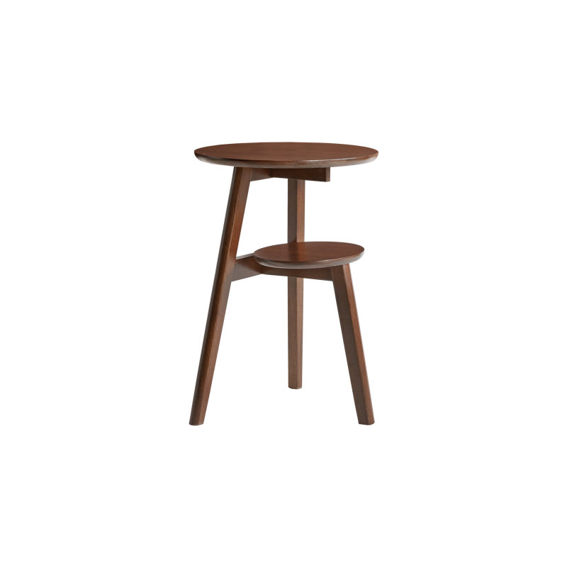 Mid-Century Solid Rubber Wood End Table With 2-Tier Storage Shelf
