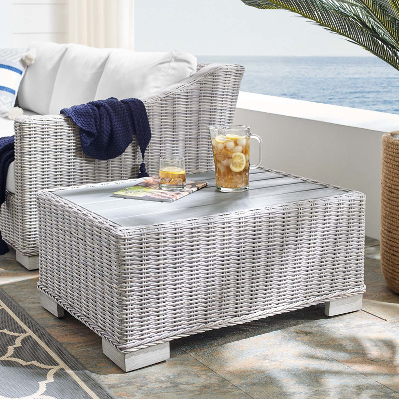 Conway 32" Light Gray Wicker Rattan Outdoor Coffee Table