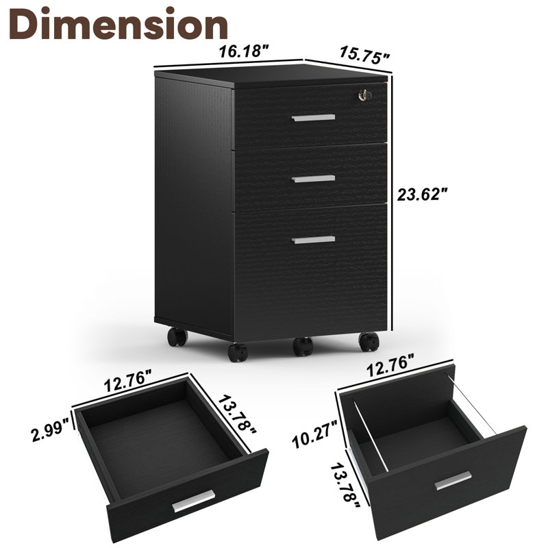 Japha 3 Drawer Storage Drawer, Black