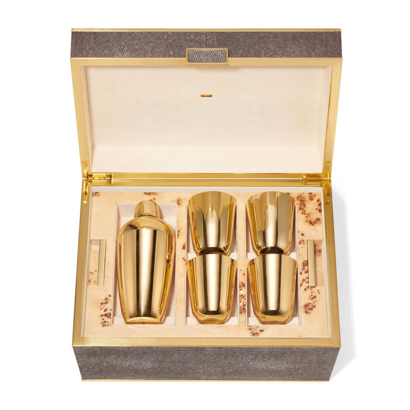 Chocolate Faux Shagreen and Brass Bar Tool Set