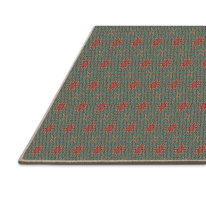 Tapis vert/orange à motifs Nergizli, Rectangle 2 pi x 4 pi
