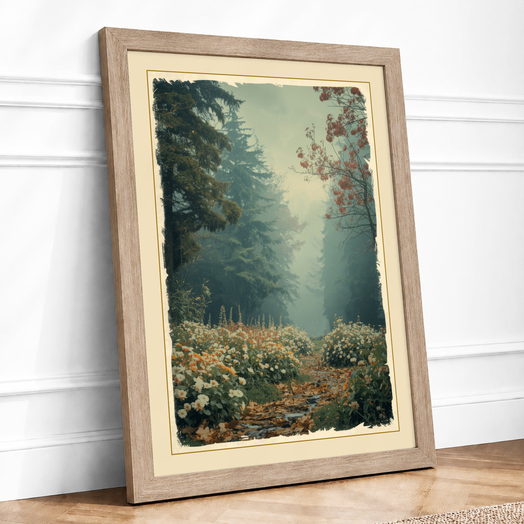 Misty Forest Path Vintage - Framed Print