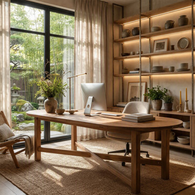 Bureau d'ordinateur 70,87 pouces pour 2 personnes, bureau à domicile ovale en bois massif, brun