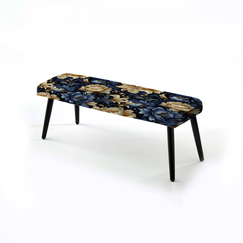 Celestial Blue Damask Mirage - Banc rembourré damassé noir