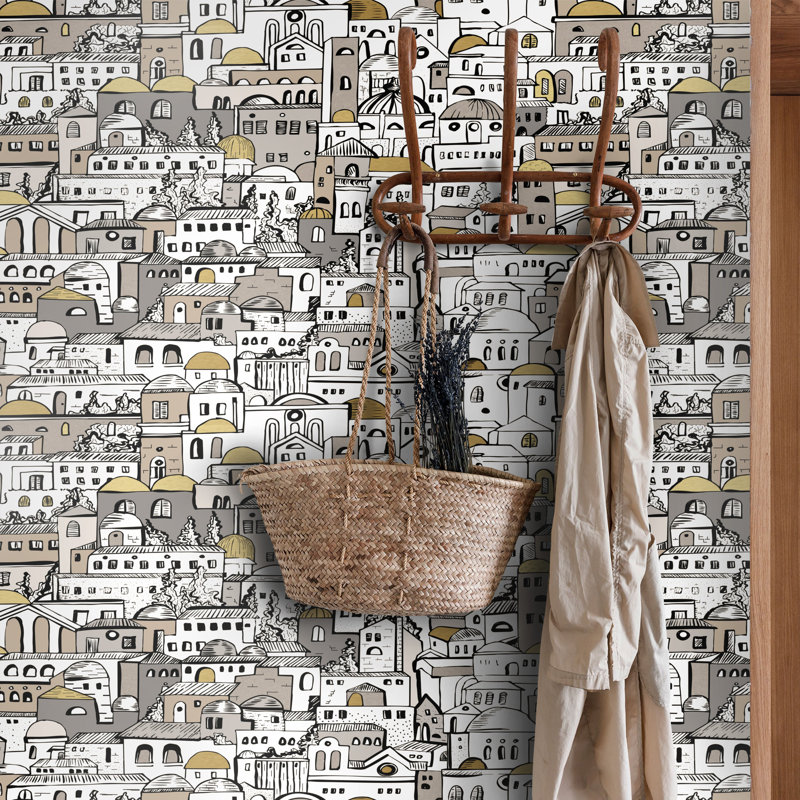 Mediterranean Cityscape Wallpaper Grey White