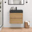 Meuble-lavabo suspendu moderne en noyer de 24 pouces avec lavabo intégré noir et 2 tiroirs de rangement, fixé au mur et entièrement assemblé-1268244651-1268244652