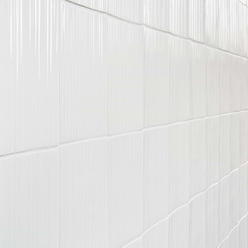 Nabi Subway Arctic Blue 4.5X9 Fluted Ridged Crackled Glossy Glass Tile, Glacier White