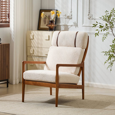Rowden Mid-Century Modern Lounge Chair With Cushions And Solid Rubberwood Frame