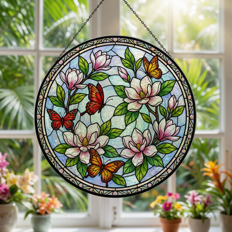 Vitrail de vitrail papillons 12 "H, H 12 po x l 12 po