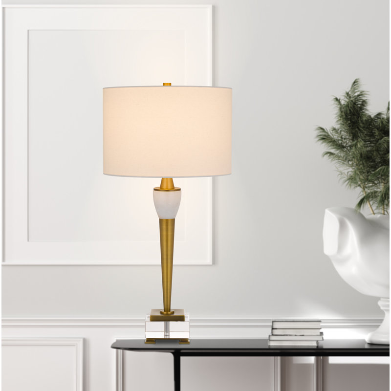 150W Table Lamp 30.5" H Bradford Metal Design With Crystal Base And Fabric Shade