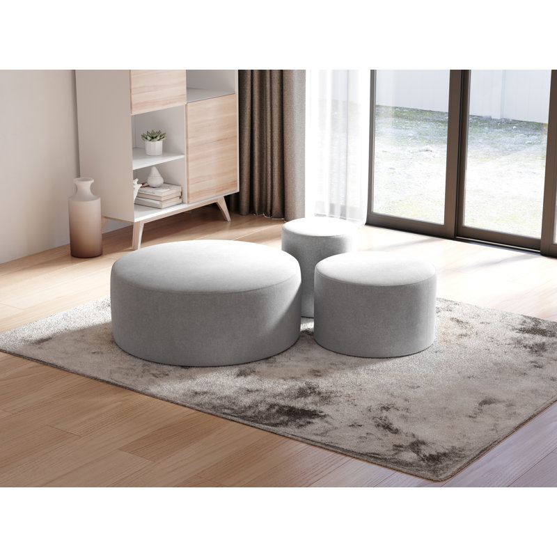 Repose-pieds rond 24 po Aylianna, 100 % polyester gris clair