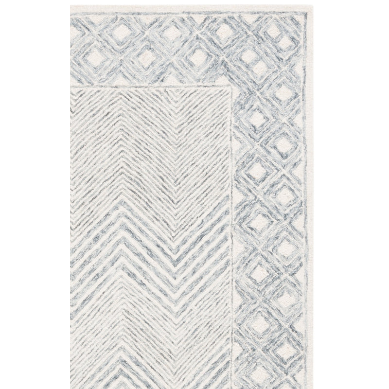 Tapis gris / ivoire en laine / coton touffeté à la main Kestyn, Rectangle 4 pi x 6 pi