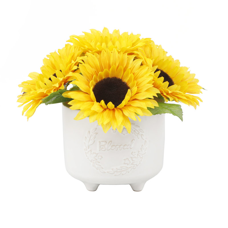Arrangement floral tournesol béni en pot