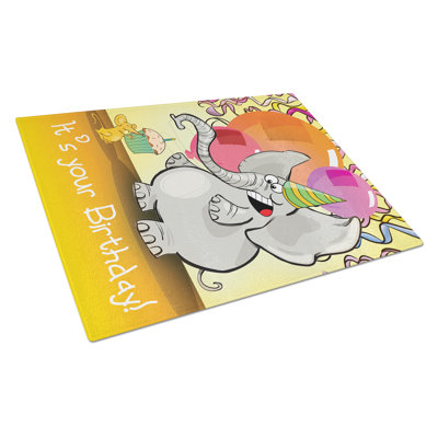 Tempered Glass Happy Birthday Elephant Cutting Board